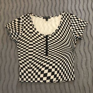Dolls Kill “Reality Check” Warped Checkered Crop Top - S